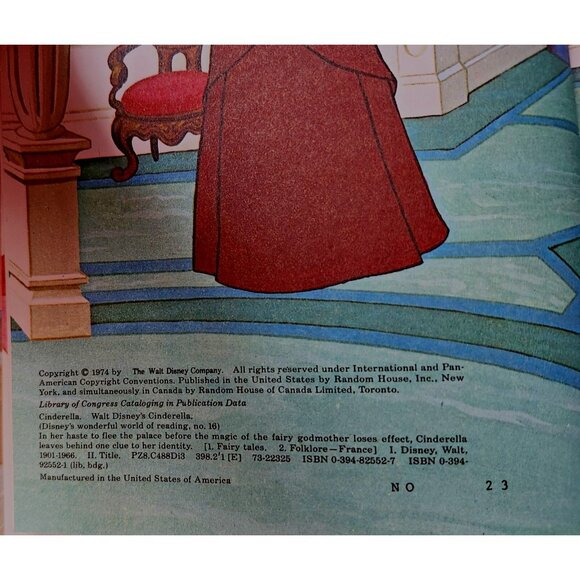 Cinderella Hardcover Wonderful World of Reading Walt Disney's 1974 - Picture 2 of 3